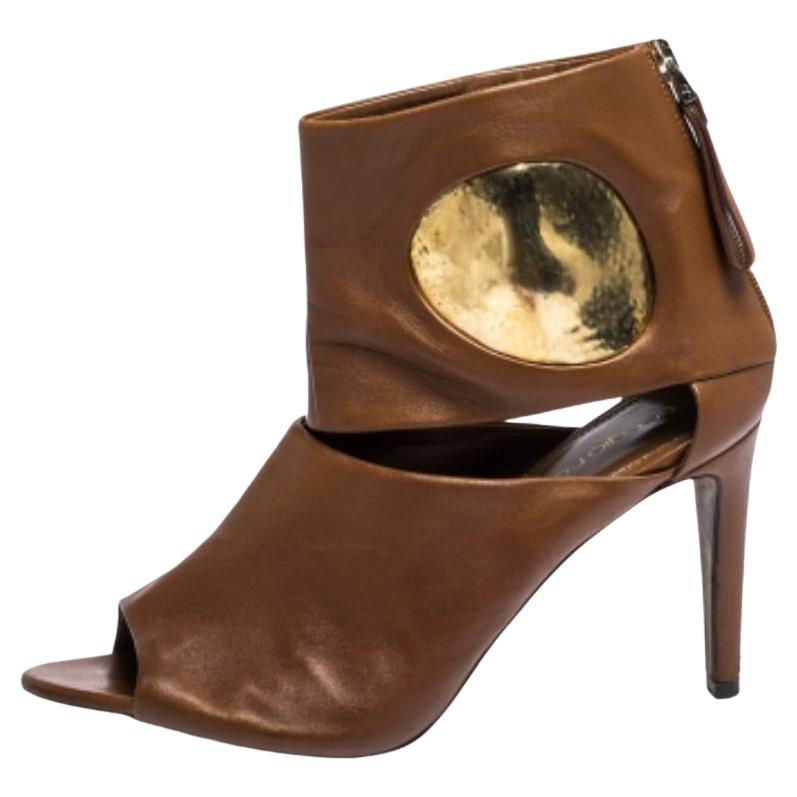 Sergio Rossi Braun/Gold Leder Cut Out Stiefeletten Größe 36 im Angebot