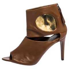 Sergio Rossi Brown/Gold Leather Cut Out Booties Size 36