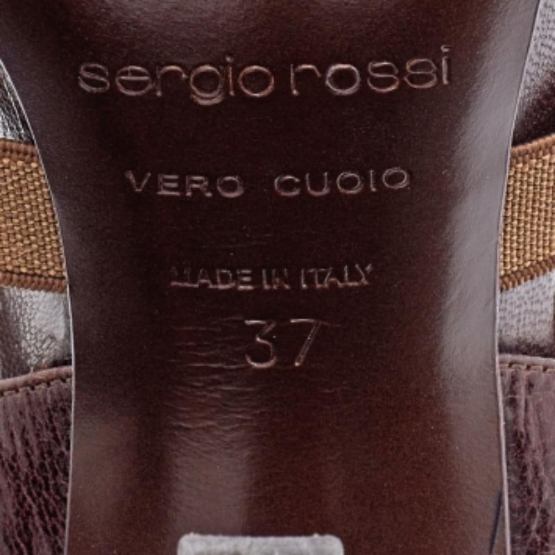 Sergio Rossi Sandalias de tiras elásticas y piel marrón/gris talla 37 en venta 1