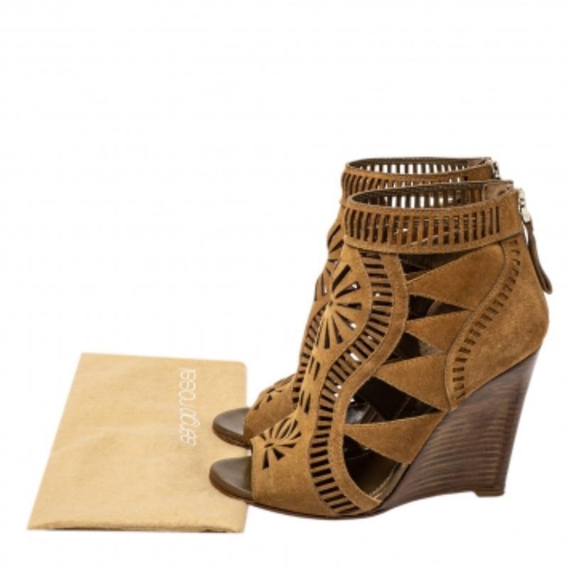 Sergio Rossi Brown Laser Cut Suede Open Toe Booties Size 36 For Sale 2