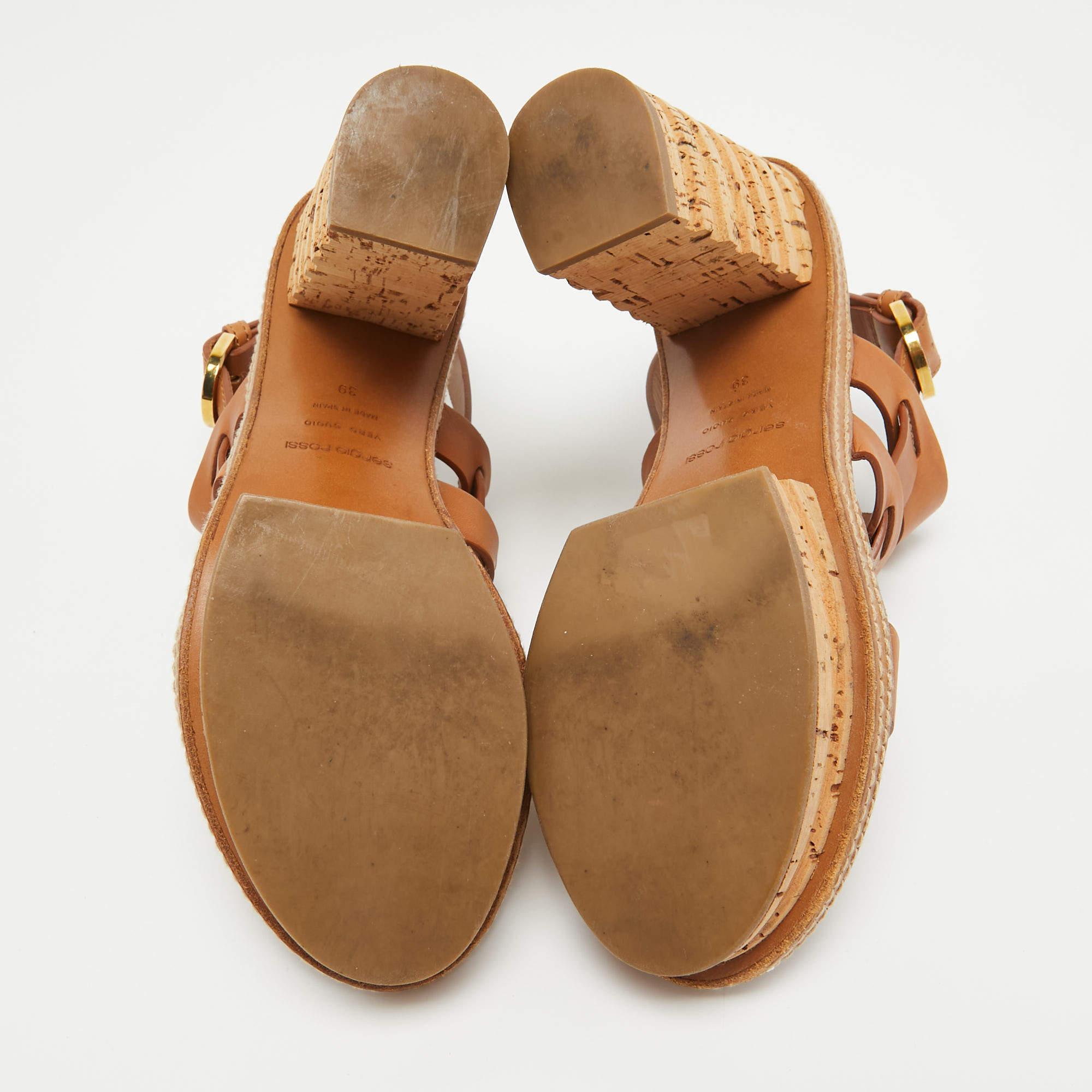 Sergio Rossi Brown Leather Cork Heel Ankle Strap Sandals Size 39 2