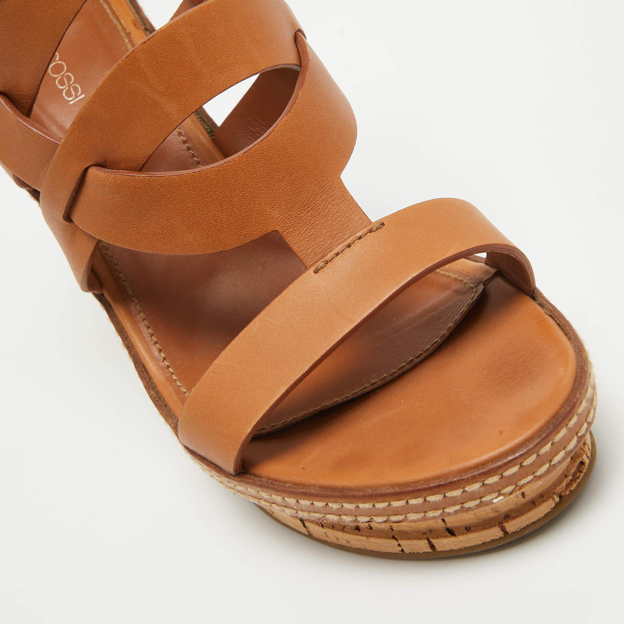 Sergio Rossi Brown Leather Cork Heel Ankle Strap Sandals Size 39 3