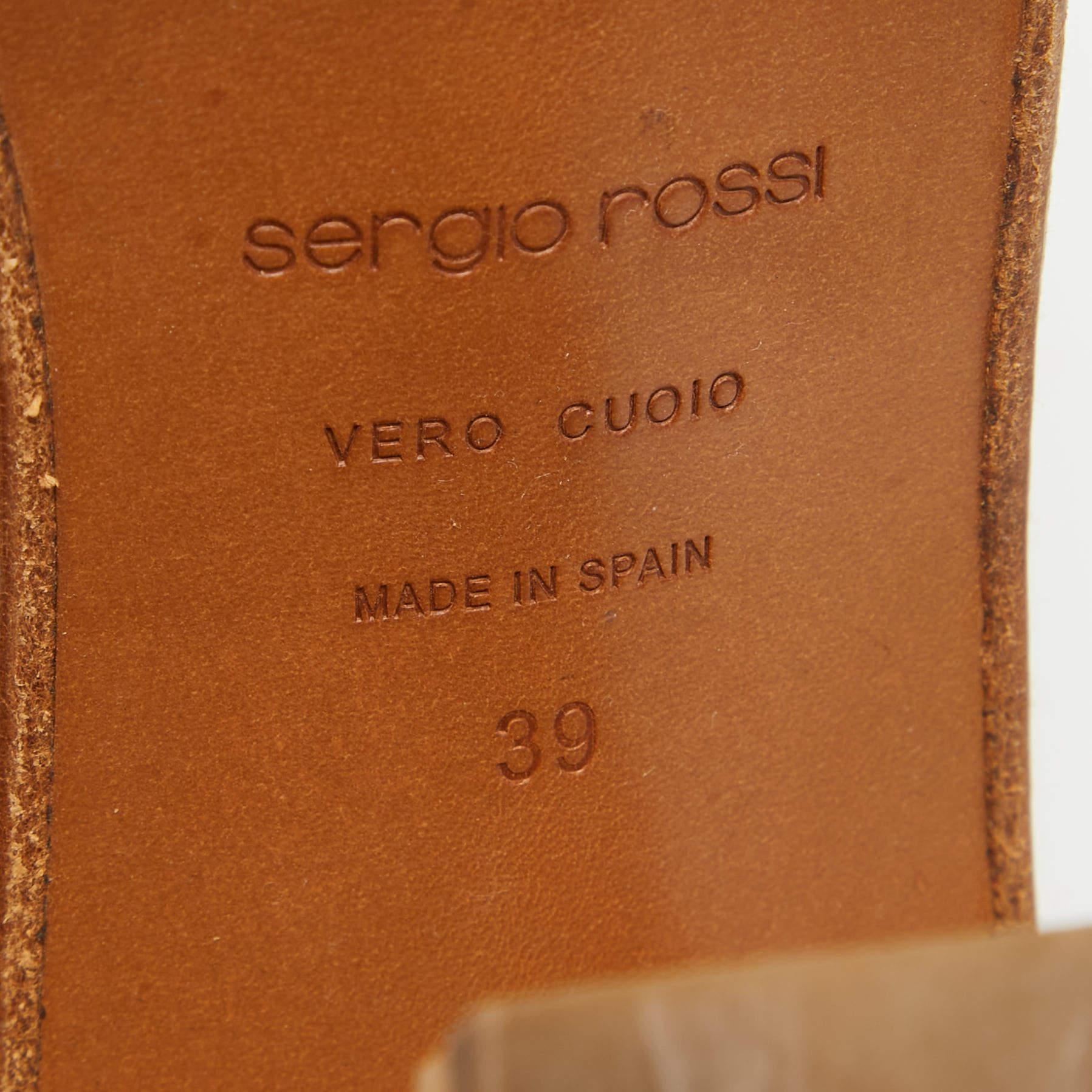 Sergio Rossi Brown Leather Cork Heel Ankle Strap Sandals Size 39 4