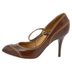 Sergio Rossi Brown Leather Eyelet Mary Jane Pumps Size 40