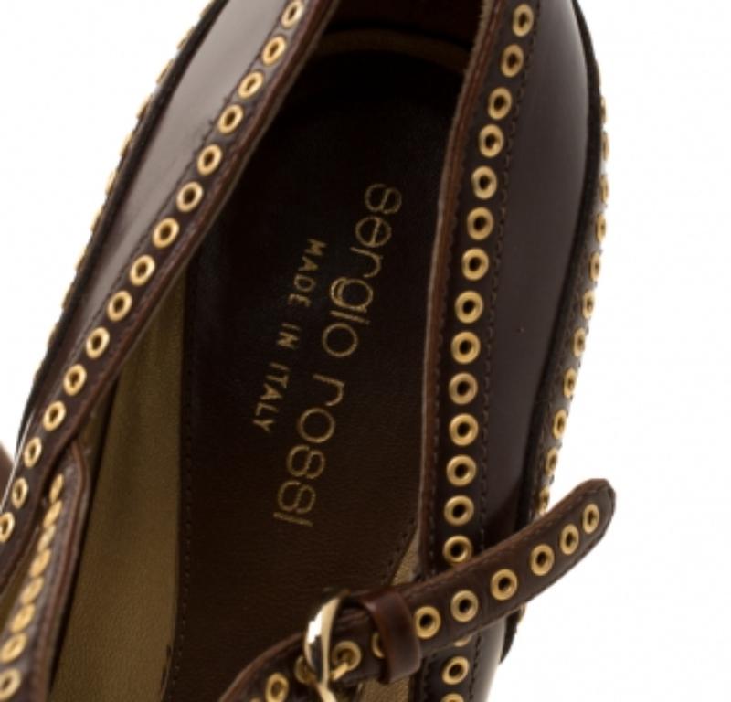 Sergio Rossi Pumps con cinturino in pelle marrone misura 37,5 in vendita 1