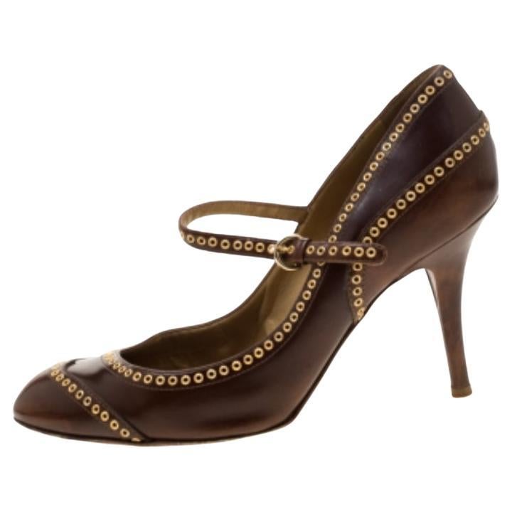 Sergio Rossi Pumps con cinturino in pelle marrone misura 37,5 in vendita