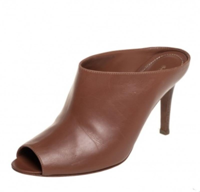 Women's Sergio Rossi Brown Leather Mule Sandals Size 36.5 For Sale