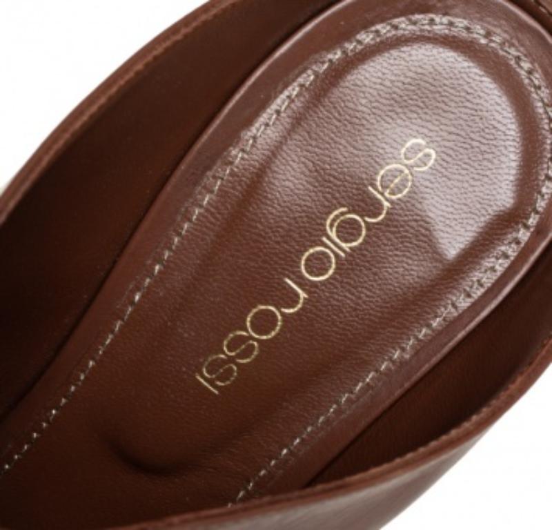 Sergio Rossi Brown Leather Mule Sandals Size 36.5 For Sale 1
