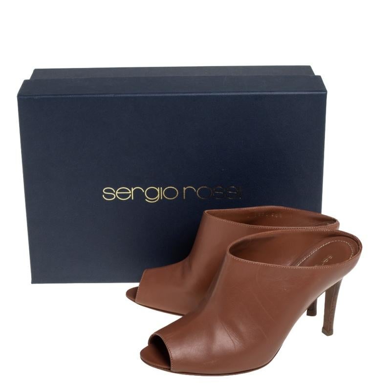 Sergio Rossi Brown Leather Mule Sandals Size 36.5 For Sale 1