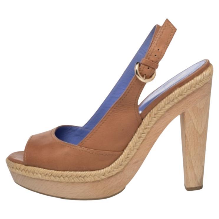 Sergio Rossi Sandali Espadrille in pelle marrone con plateau Taglia 39,5