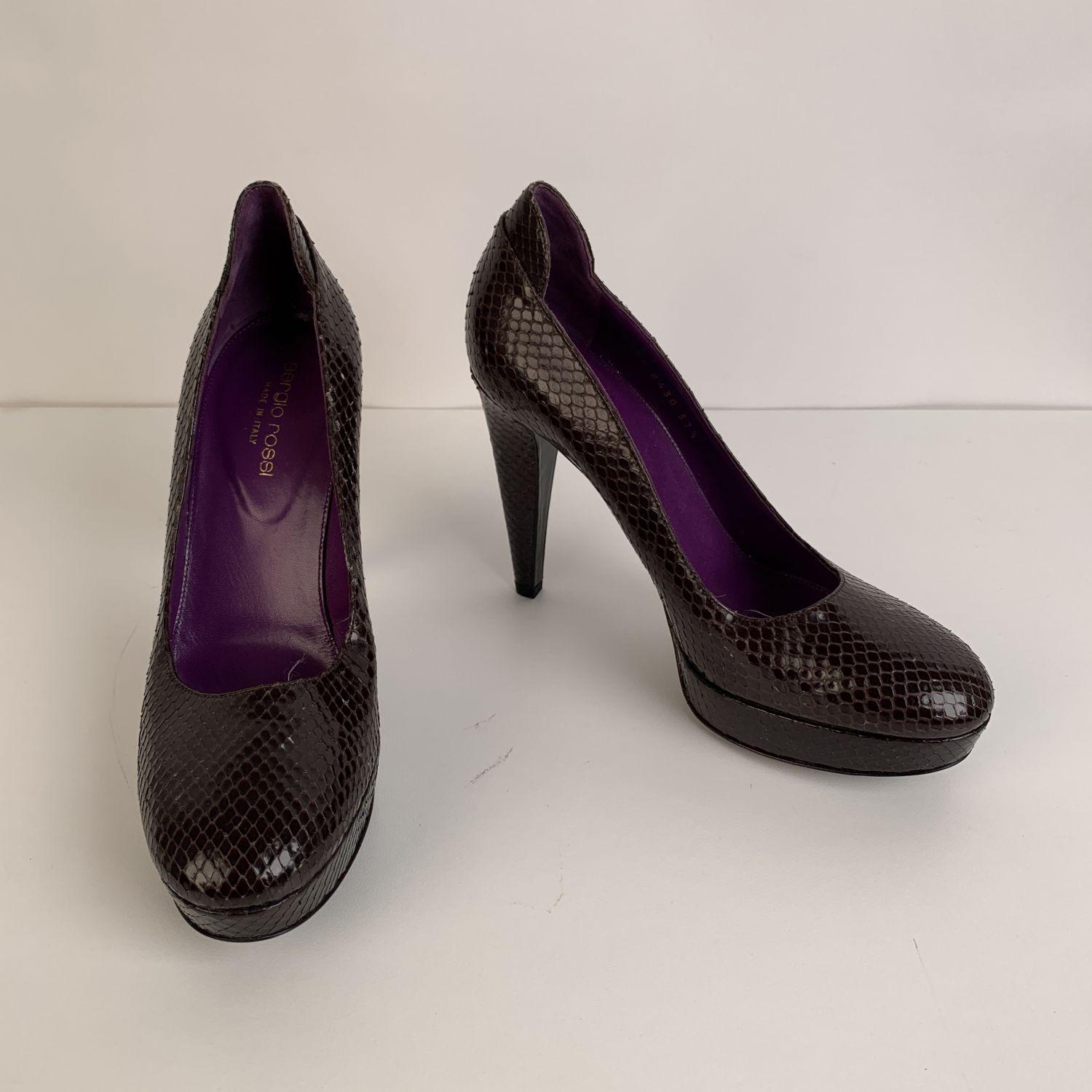 Black Sergio Rossi Brown Leather Platform Shoes Pumps Size 37.5