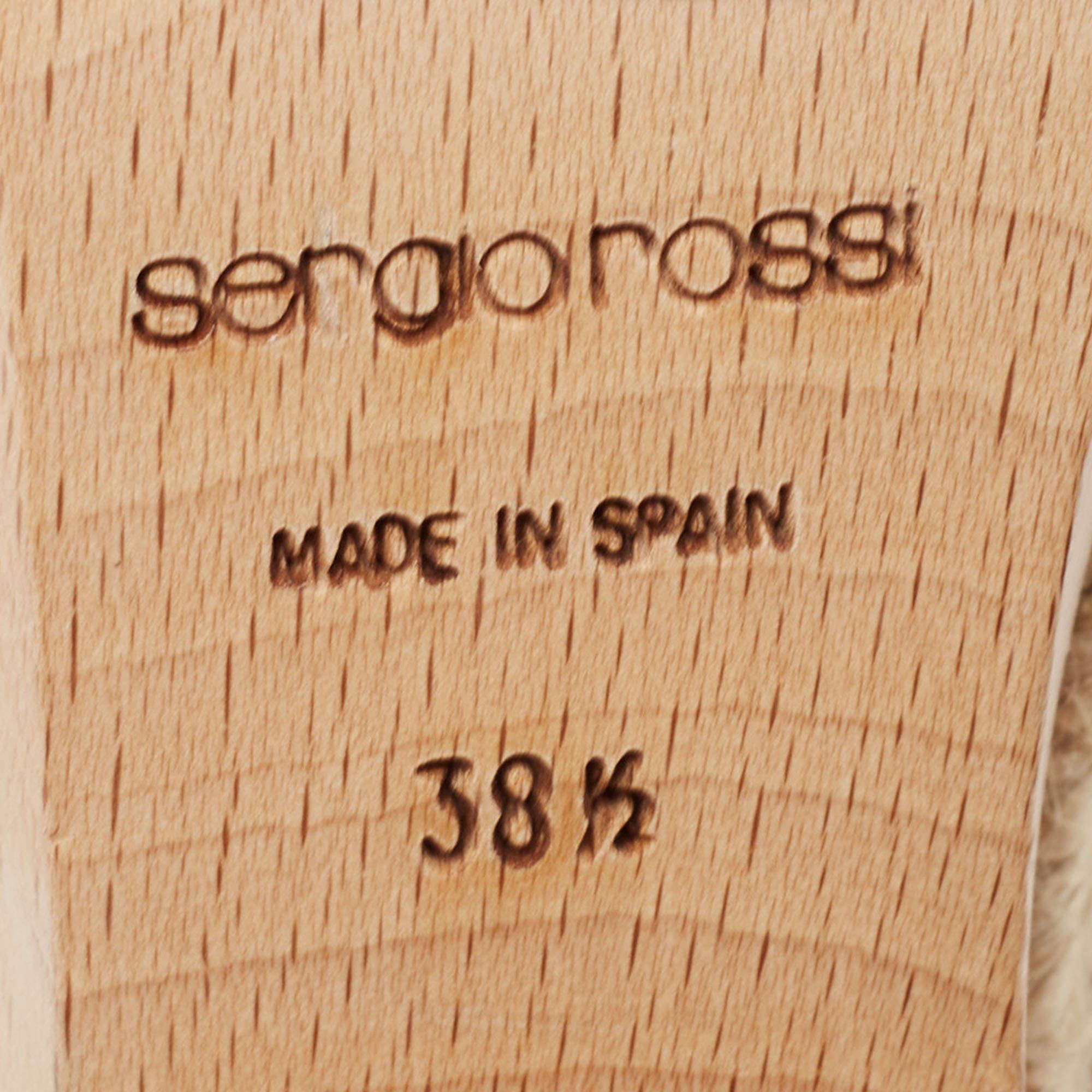 Sergio Rossi Brown Leather Platform Slingback Sandals Size 38.5 For Sale 3