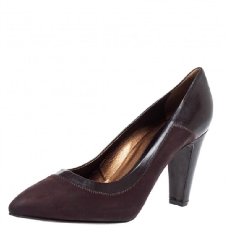 Black Sergio Rossi Brown Nubuck Leather Platform Pointed Toe Pumps Size 39.5 For Sale