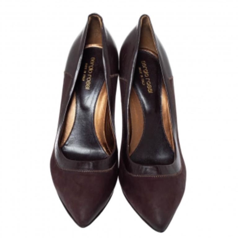 Women's Sergio Rossi Brown Nubuck Leather Platform Pointed Toe Pumps Size 39.5 For Sale