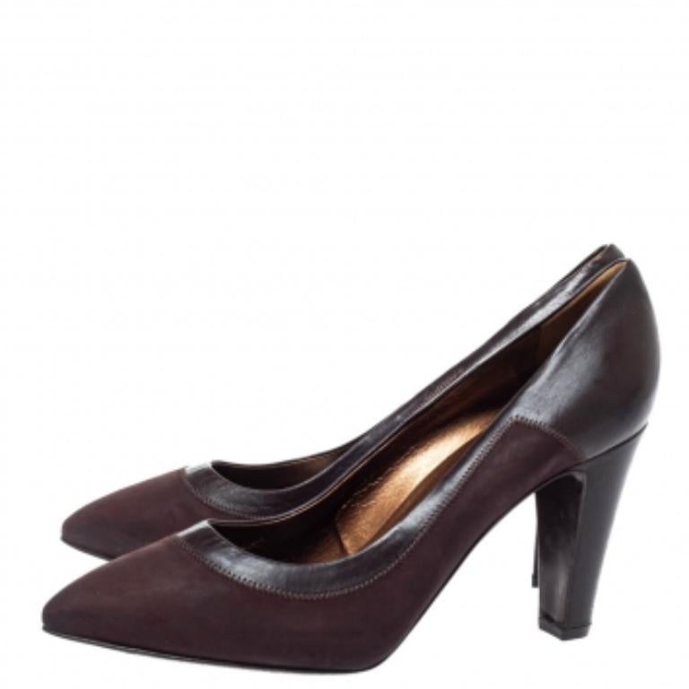 Sergio Rossi Brown Nubuck Leather Platform Pointed Toe Pumps Size 39.5 For Sale 2