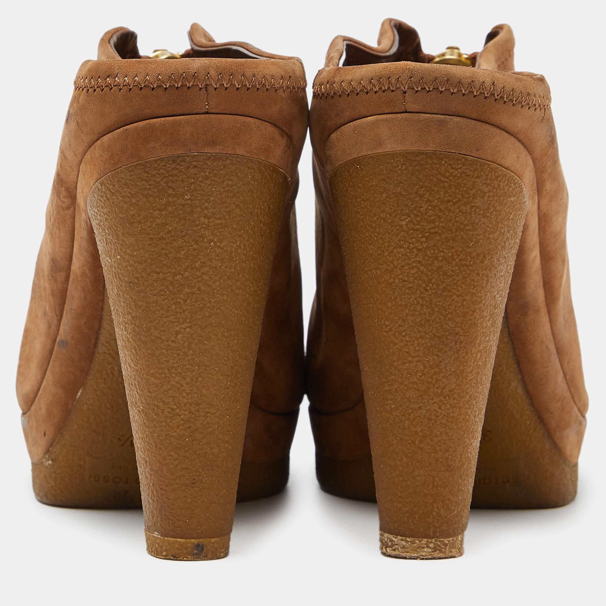 Sergio Rossi Brown Nubuck Leather Zip Platform Mules Size 38.5 For Sale 1