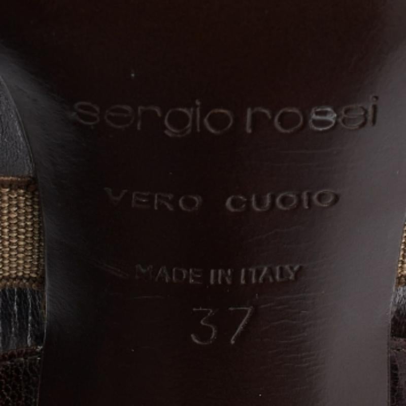 Sergio Rossi Sandales à lanières en cuir et élastiques Brown/Olive Taille 37 en vente 3