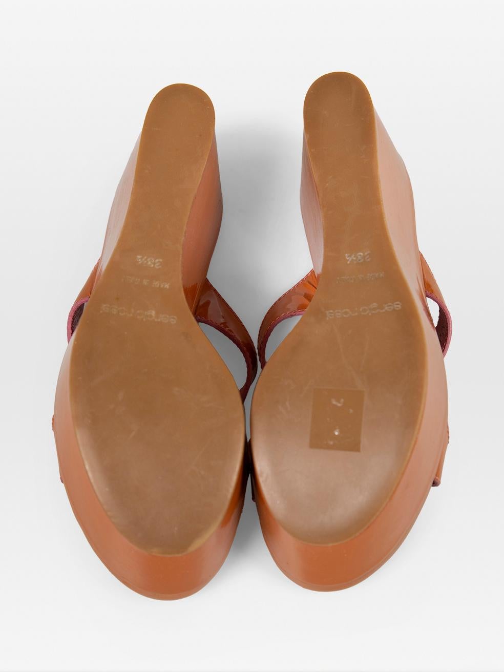 Sergio Rossi Sandalias de plataforma de charol marrón talla IT 38.5 en Excelente estado para la venta en London, GB
