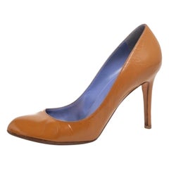 Sergio Rossi Brown Patent Leather Round Toe Pumps Size 38.5