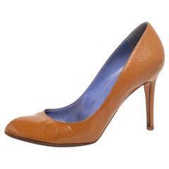 Sergio Rossi Brown Patent Leather Round Toe Pumps Size 38.5