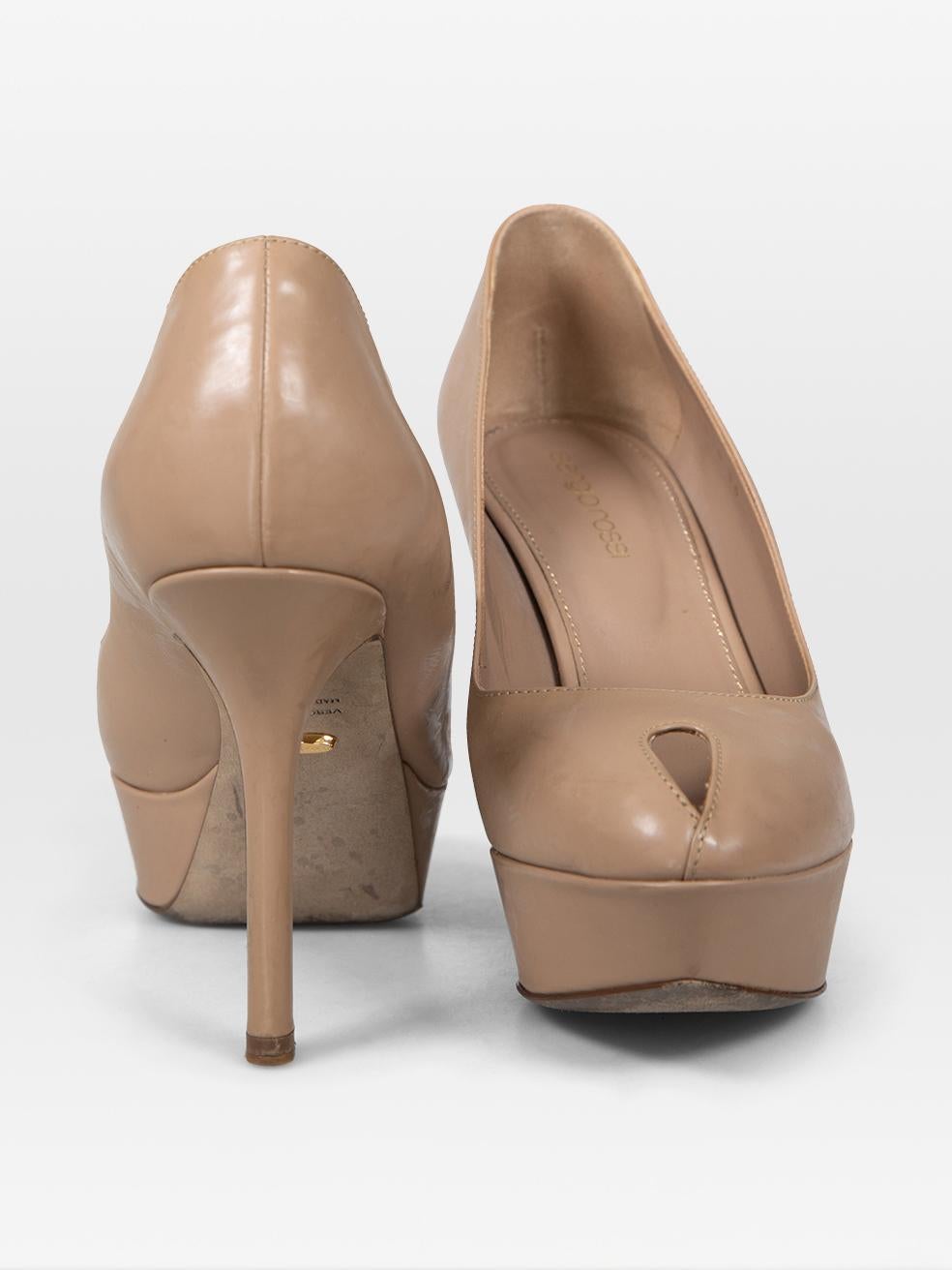 Sergio Rossi Braun Peep Toe Leder Heels Größe IT 36 im Zustand „Gut“ im Angebot in London, GB