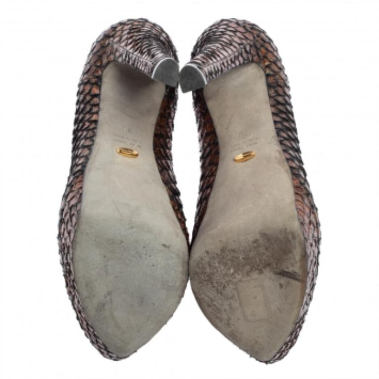 Sergio Rossi Brown Python Leather Platform Pumps Size 38 In Good Condition For Sale In Dubai, Al Qouz 2