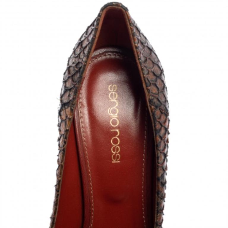 Sergio Rossi Brown Python Leather Platform Pumps Size 38 For Sale 2