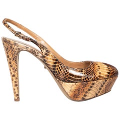 Sergio Rossi Brown Python Leather Slingback Heels Size IT 38