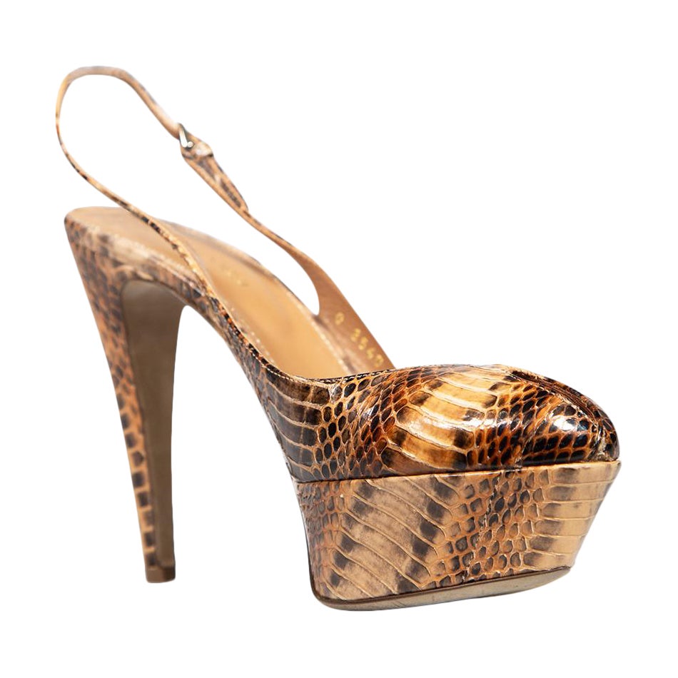 Sergio Rossi Brown Python Leather Slingback Heels Size IT 38