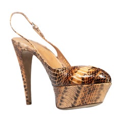 Sergio Rossi Brown Python Leather Slingback Heels Size IT 38