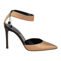 Sergio Rossi Brown Satin Ankle Strap Crystal Details Heels Size IT 37