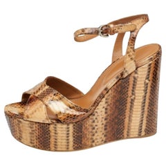 Sergio Rossi Brown Snakeskin Platform Wedge Sandals Size 39