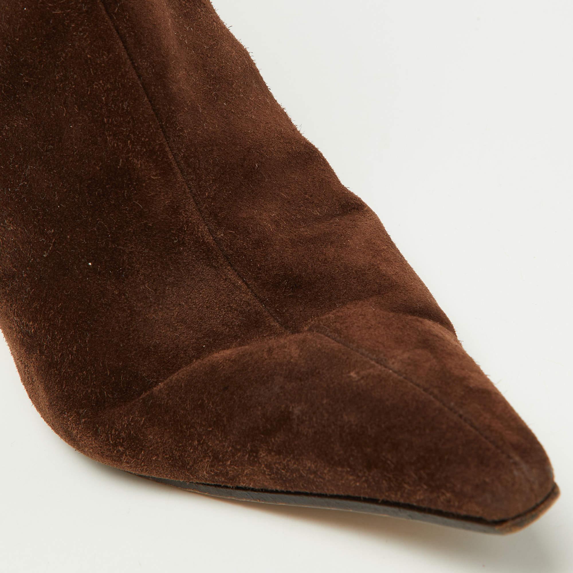 Sergio Rossi Brown Suede and Leather Studded Ankle Boots Size 37 For Sale 2