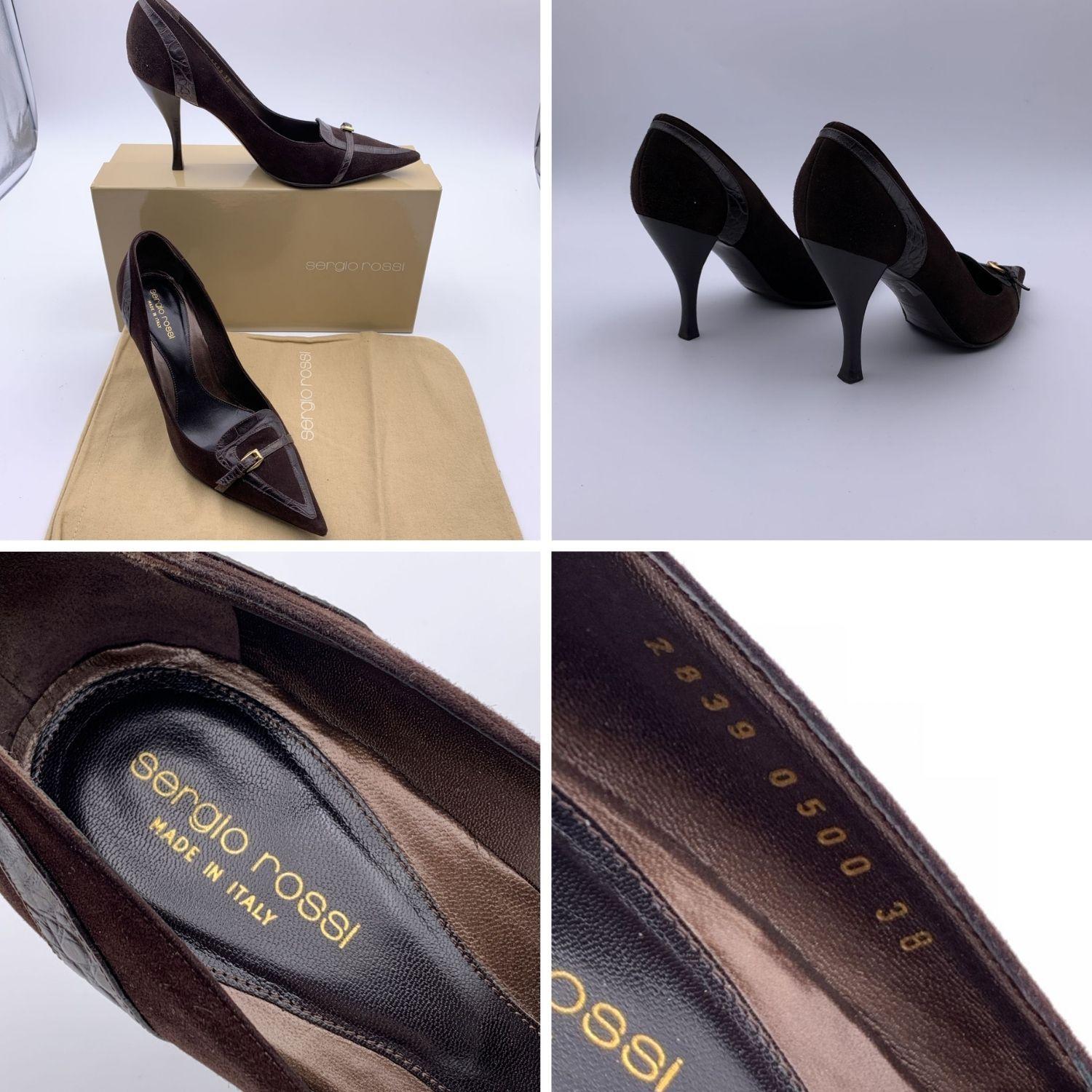 Sergio Rossi Brown Suede Pointed Closed Toe Heels Size 38 In Excellent Condition In Rome, Rome
