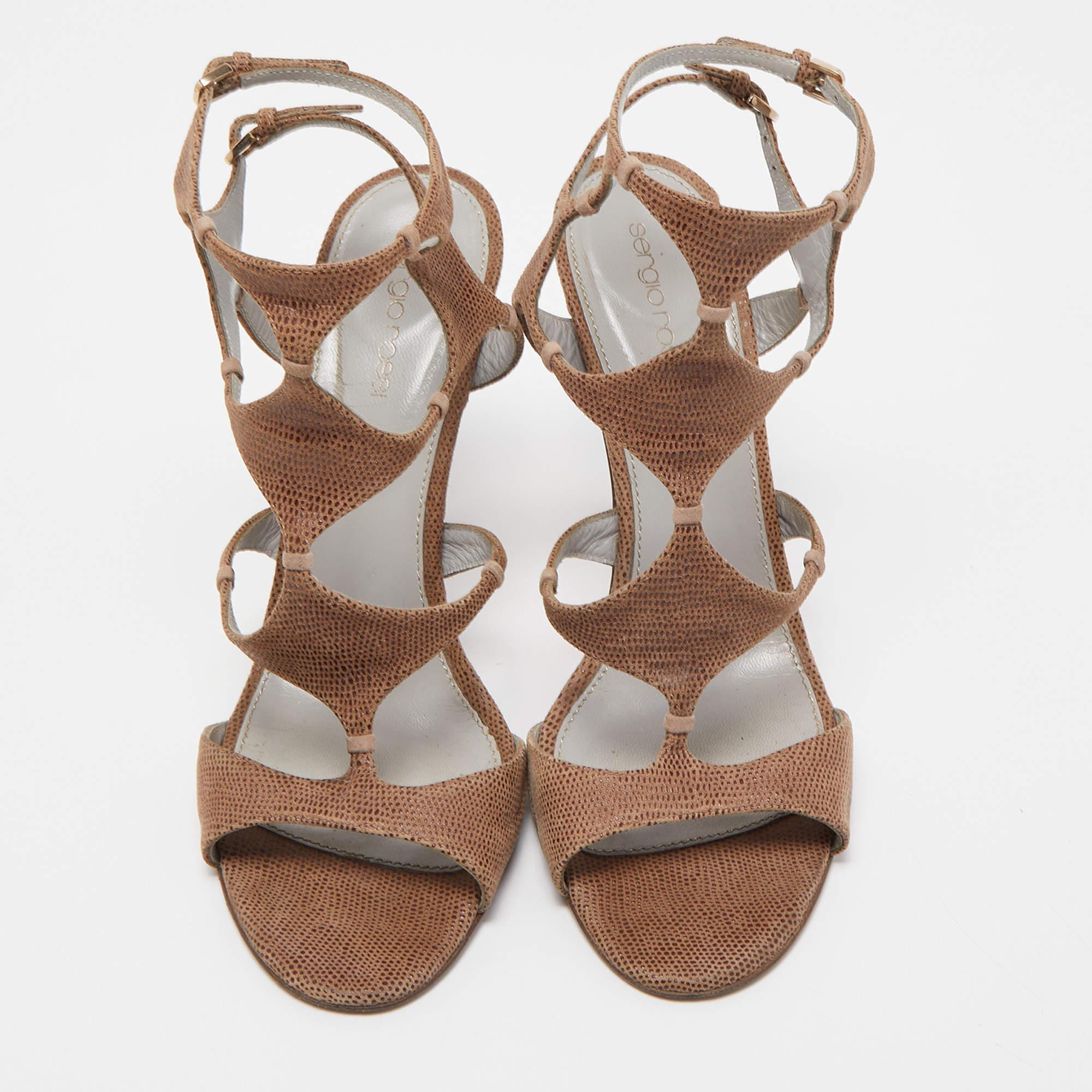 Marron Sergio Rossi Sandales en daim texturé Brown Taille 39.5