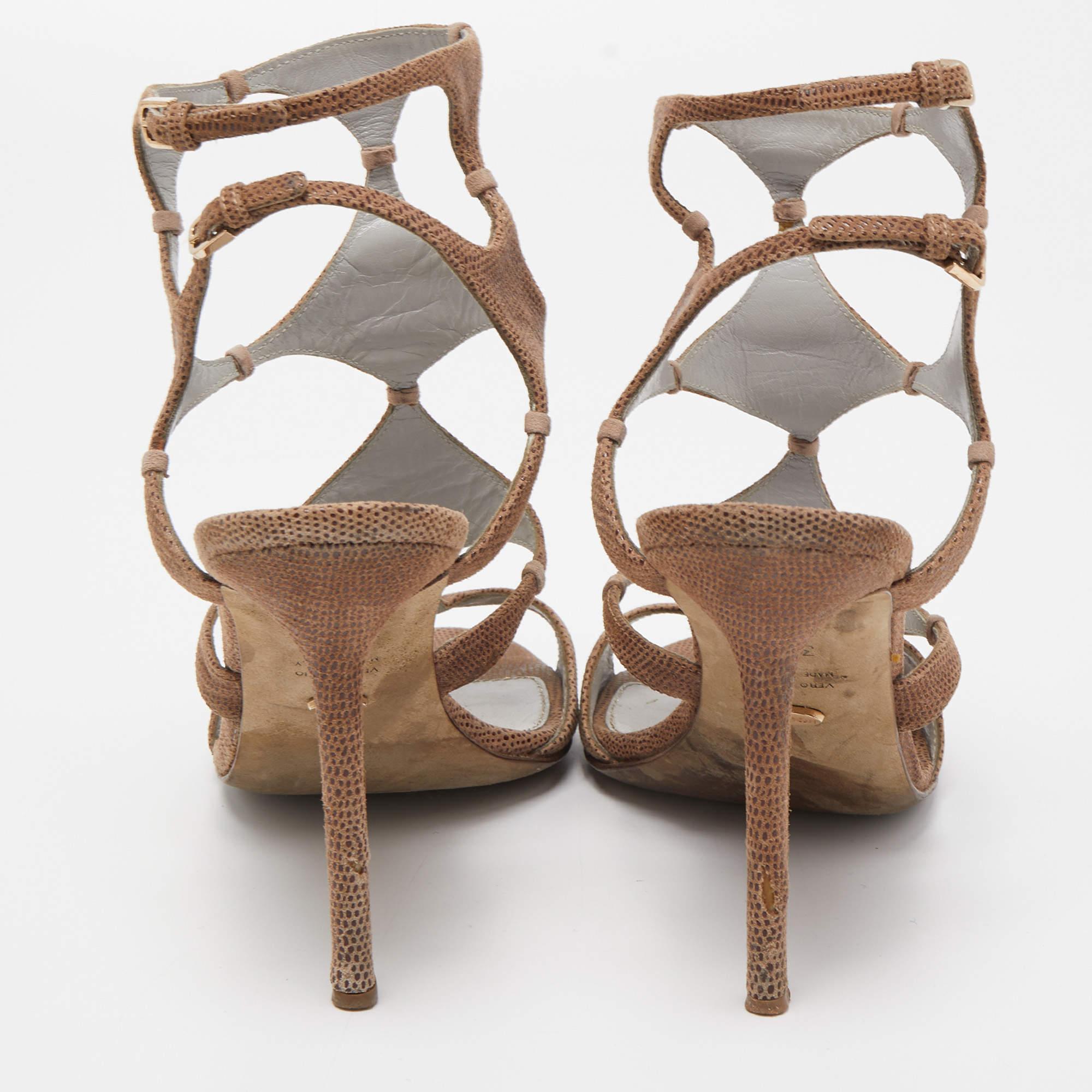  Sergio Rossi Sandales en daim texturé Brown Taille 39.5 Pour femmes 