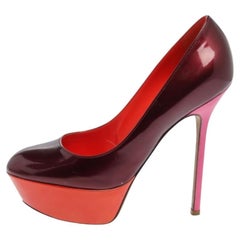Sergio Rossi Burgundy/Orange Patent Leather Platform Pumps Size 36