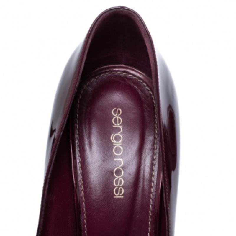 Sergio Rossi escarpins à plateforme en cuir verni bourgogne taille 39 en vente 1