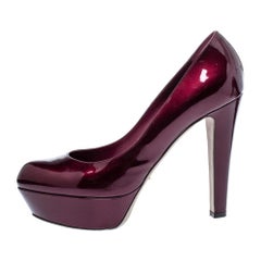 Sergio Rossi Burgundy Patent Leather Platform Pumps Size 39