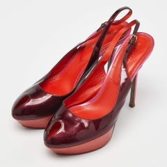 Sergio Rossi Burgundy/Red Patent Leather Cachet Slingback Pumps Size 39