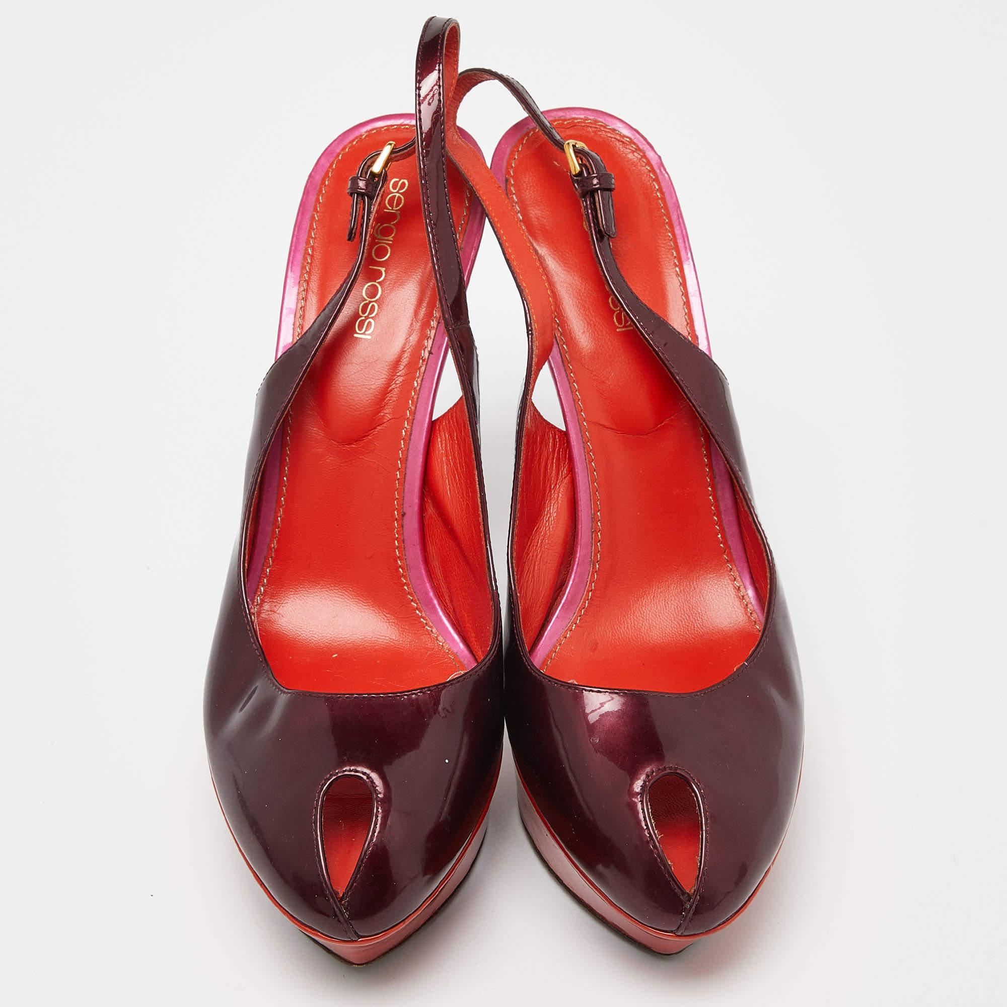 Sergio Rossi Bombas Cachet Slingback de charol burdeos/rojo talla 39 Marrón en venta