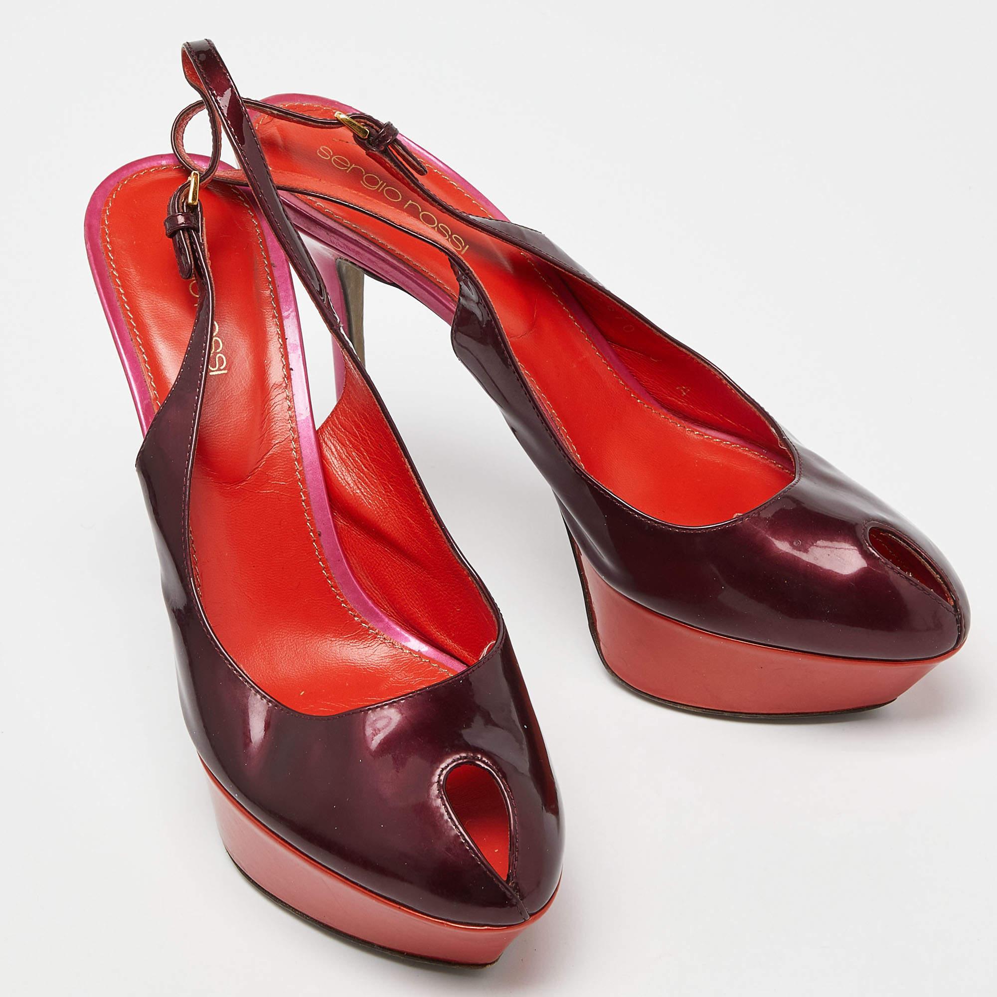 Sergio Rossi Bombas Cachet Slingback de charol burdeos/rojo talla 39 en Bastante bueno estado para la venta en Dubai, Al Qouz 2