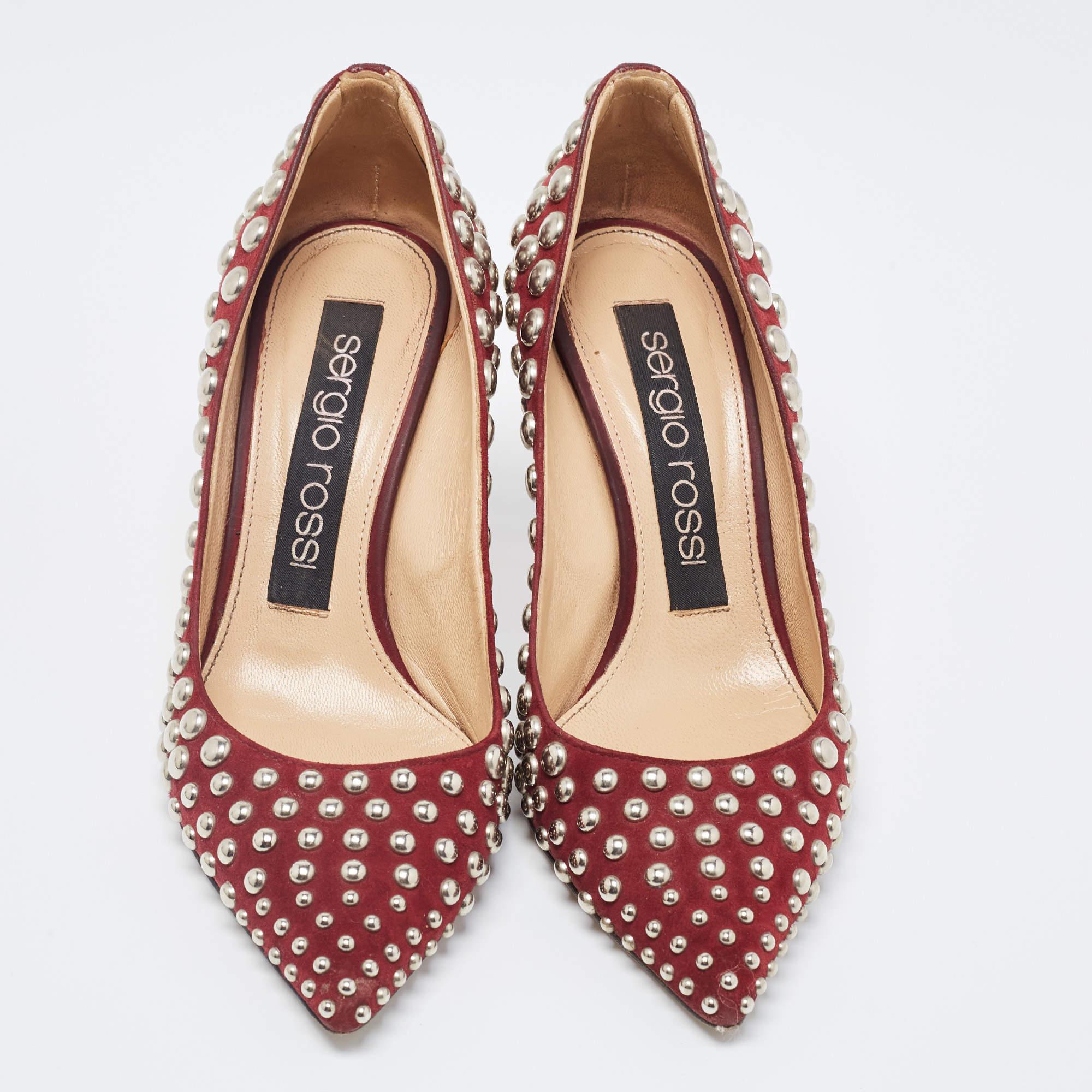 Marron Sergio Rossi escarpins à bout pointu ornés de daim bordeaux, taille 35,5