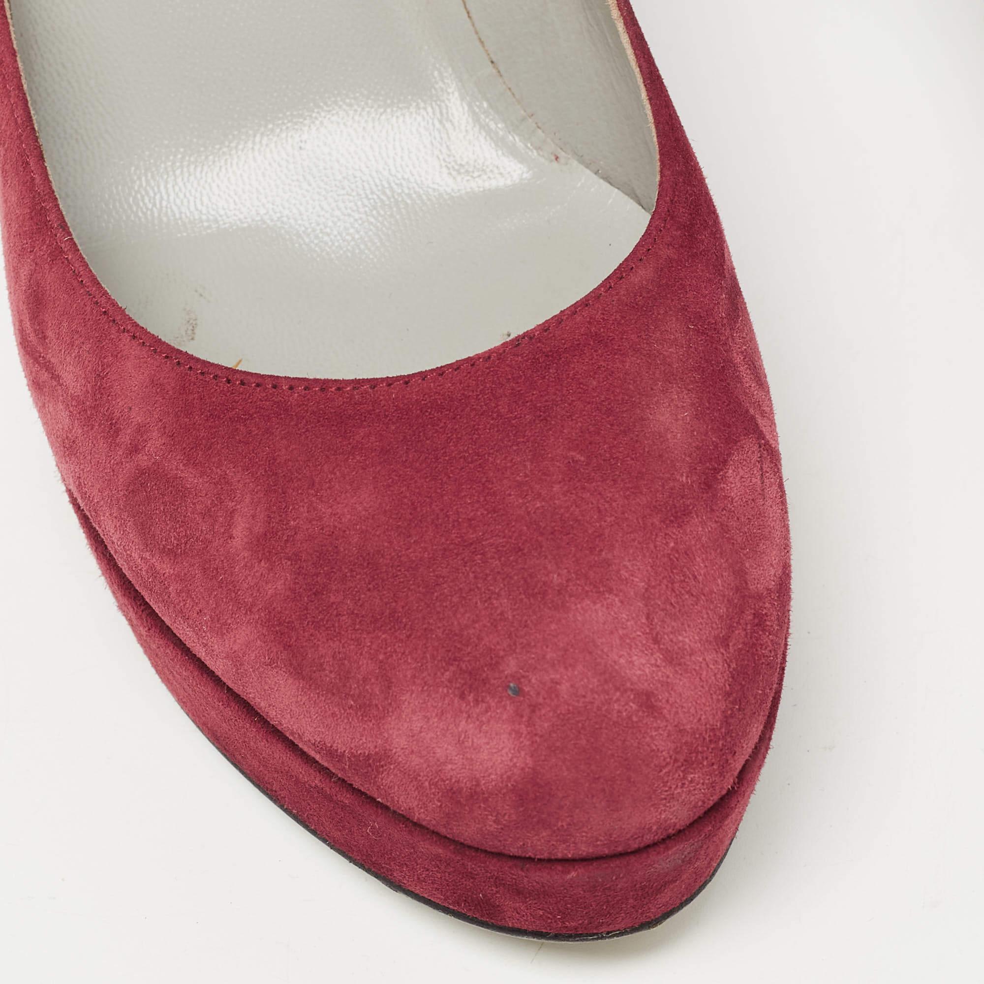 Sergio Rossi escarpins à plateforme en daim bordeaux, taille 38 en vente 2