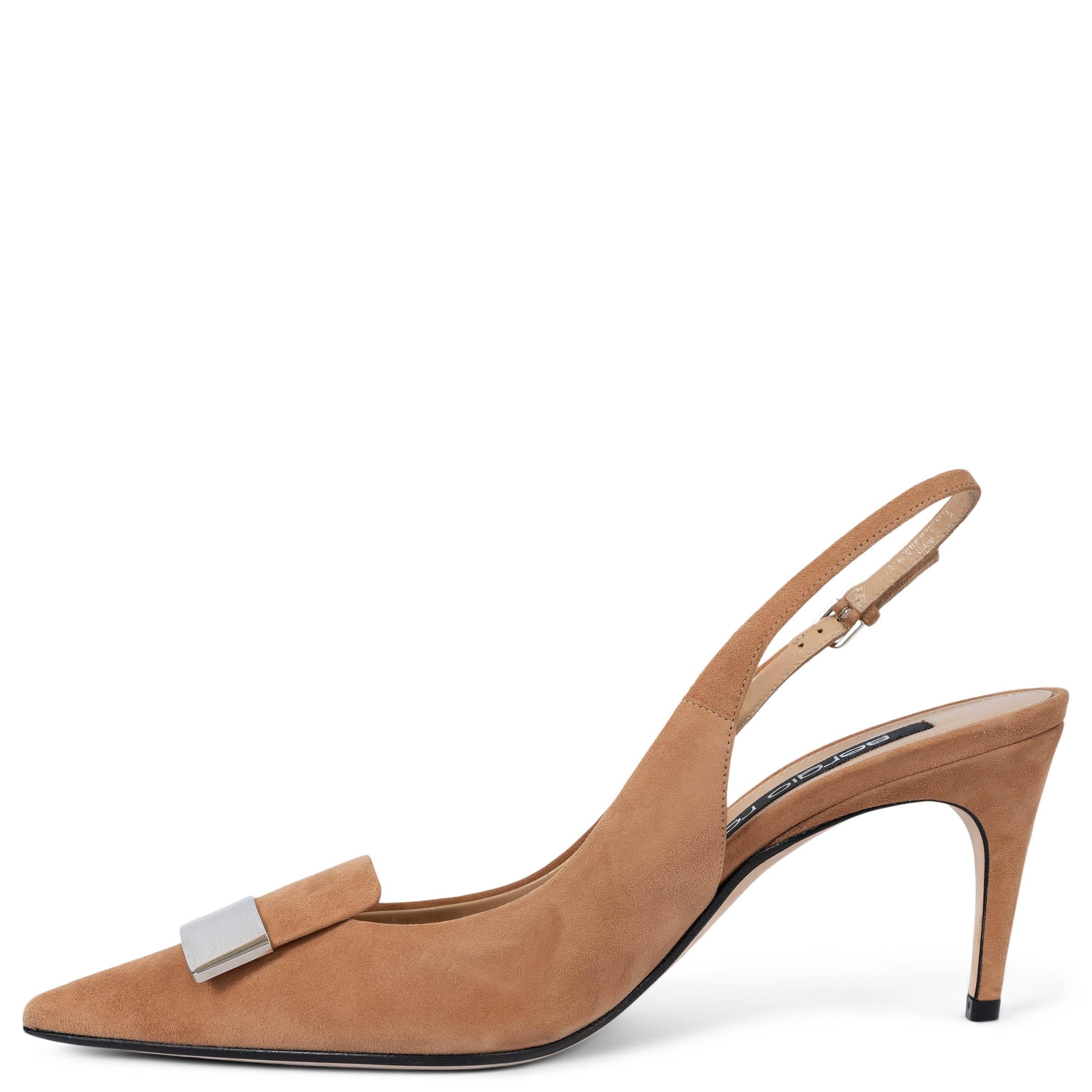 Brown SERGIO ROSSI cognac suede SR1 Slingbacks Pumps Shoes 38.5 For Sale