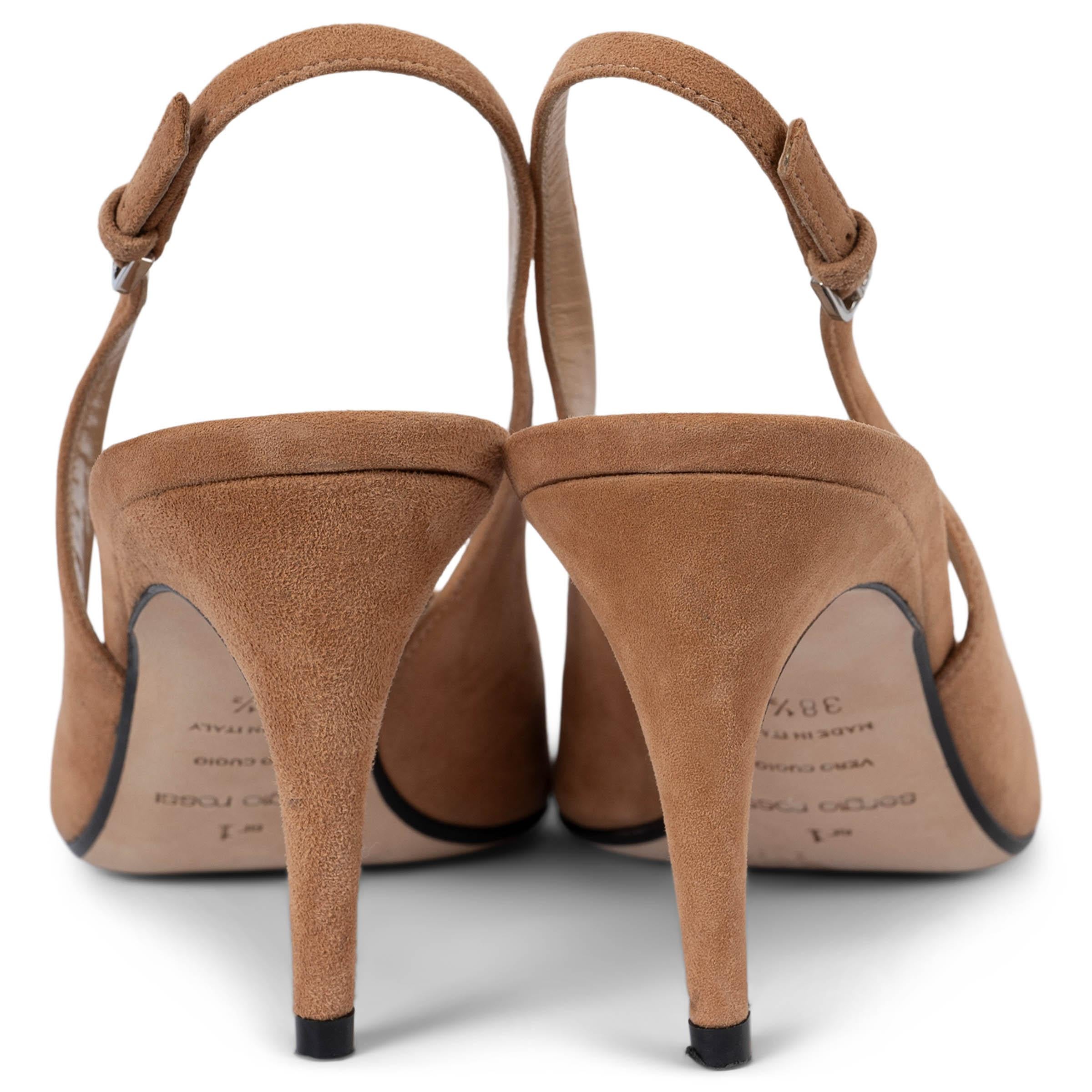 SERGIO ROSSI cognac suede SR1 Slingbacks Pumps Shoes 38.5 In Excellent Condition For Sale In Zürich, CH