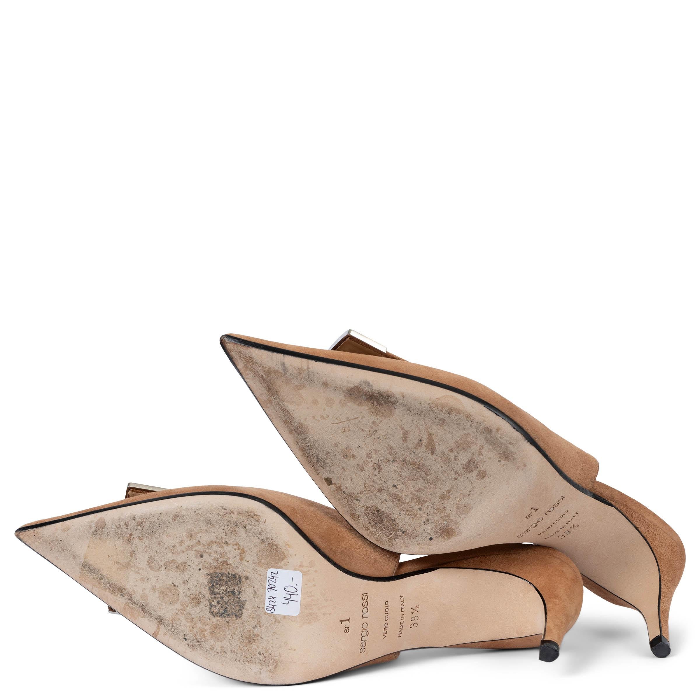 SERGIO ROSSI cognac suede SR1 Slingbacks Pumps Shoes 38.5 For Sale 2