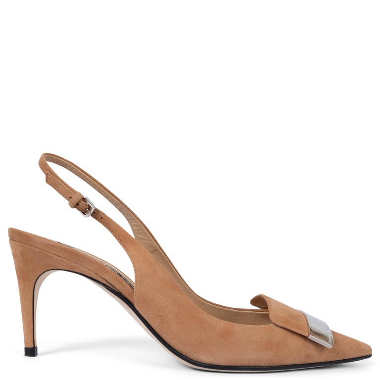 SERGIO ROSSI cognac suede SR1 Slingbacks Pumps Shoes 38.5 For Sale 
