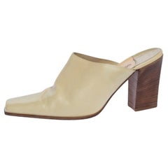 Sergio Rossi Cream Leather Block Heel Square Toe Mules Size 39