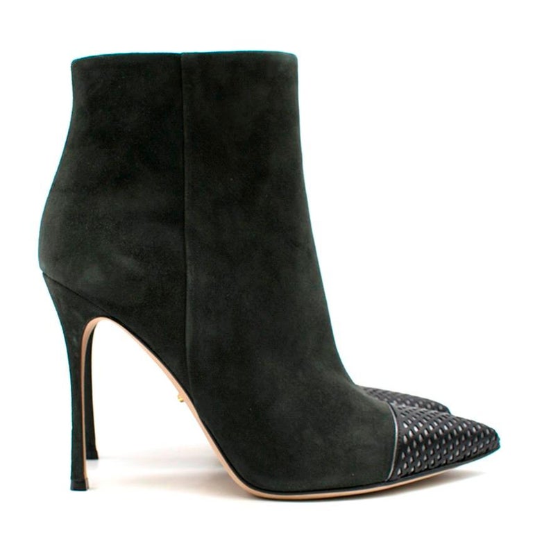 Sergio Rossi Dark Green Suede Ankle Boots 38.5 at 1stDibs